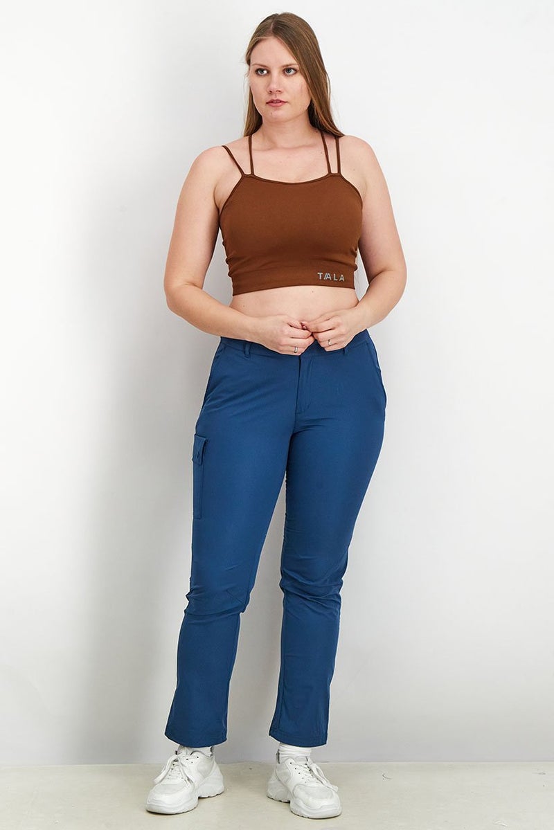 Tchibo Women Regular Fit Plain Non Stretchable Soft Shell Pants, Navy - Image 4