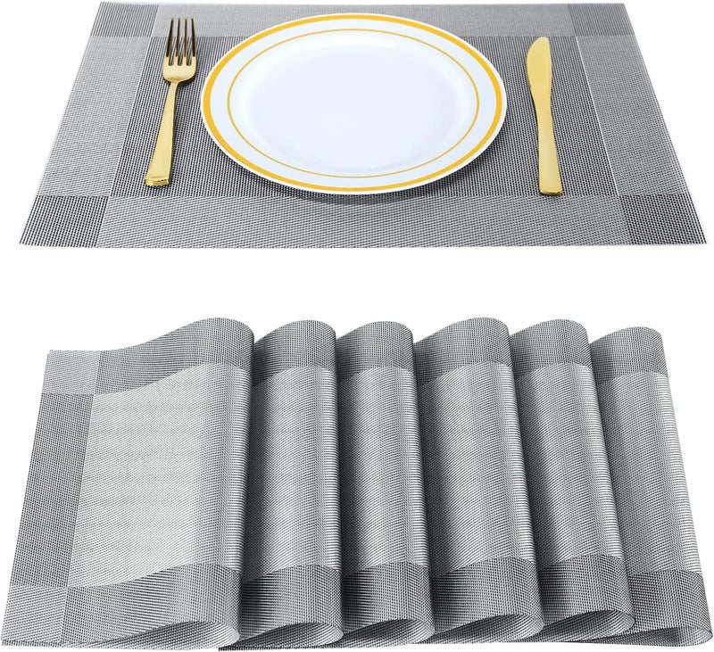 GKN Washable PVC Heat Resistant Colorful Table Place Mats for Kitchen Dining Table Mates Washable Heat-Resistant for Dining Table (Gray, Pack of 6) - Image 1