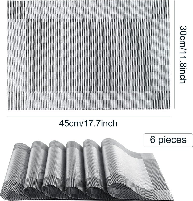 GKN Washable PVC Heat Resistant Colorful Table Place Mats for Kitchen Dining Table Mates Washable Heat-Resistant for Dining Table (Gray, Pack of 6) - Image 2