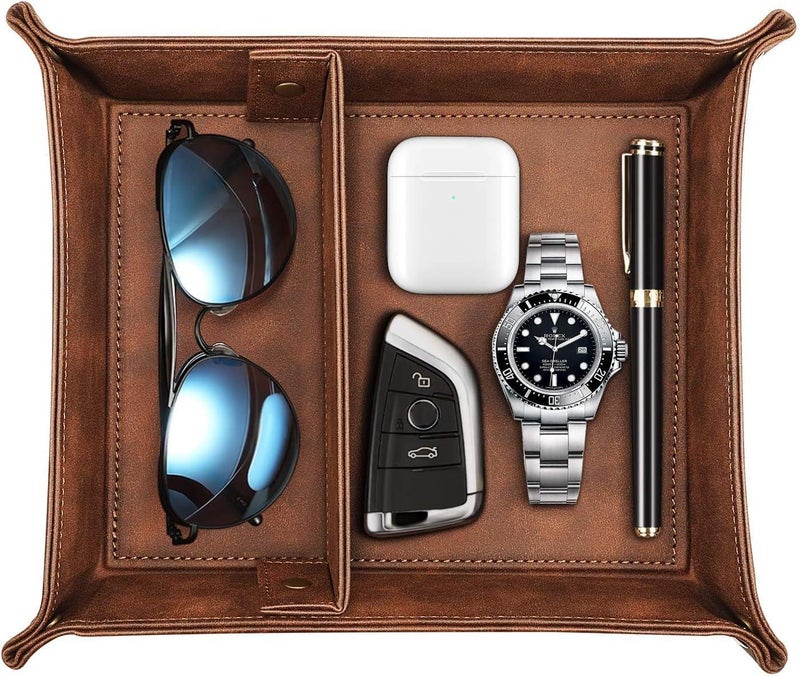 Leather Storage Tray – PU Valet Tray, for Keys, Watch, Wallet, Office Desk Organizer