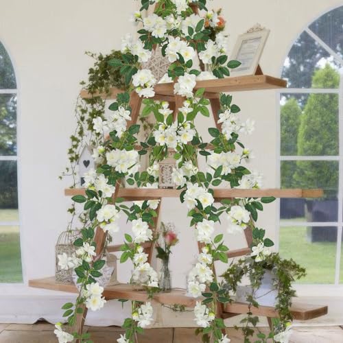 GhuaH 2 Pcs Artificial Flowers Garland for Outdoors White Faux Gardenia Garland 12Ft Silk Rose Hanging Vines Floral for Wedding Arch Party Wall Garden Ceremony Backdrop Fence Spring Decor - Image 4