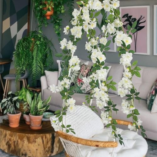 GhuaH 2 Pcs Artificial Flowers Garland for Outdoors White Faux Gardenia Garland 12Ft Silk Rose Hanging Vines Floral for Wedding Arch Party Wall Garden Ceremony Backdrop Fence Spring Decor - Image 5