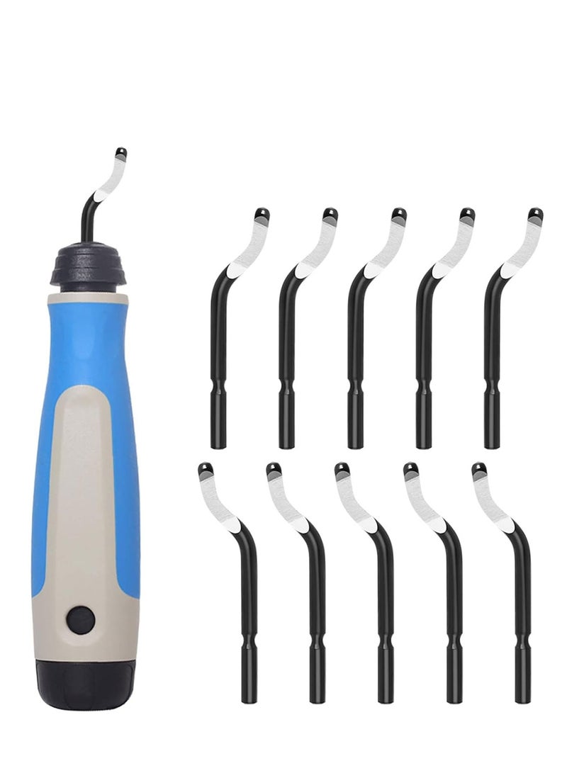 SYOSI Metal Deburring Tool with 10 Pcs Replacement Blades Assortment Kit Rotary Deburr Blades Set with Handle Debur Knife Deburring Cutters Set for Plastic Wood Aluminum Copper Resin Art Metal Work - Image 1