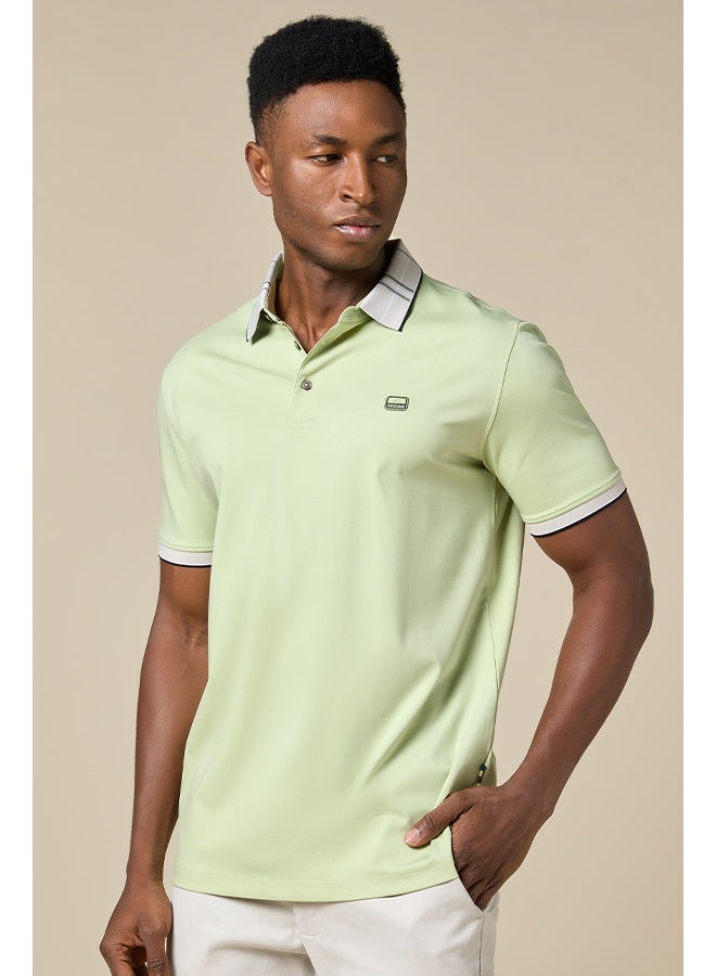 Mannerism The Limecrest Lime Green Polo in Breathable Cotton Comfort Fit - Image 1