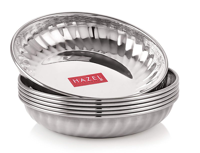HAZEL Stainless Steel Serving Sweet Dish Dessert Plate, 200 ml Each, Set of 6 - Image 1