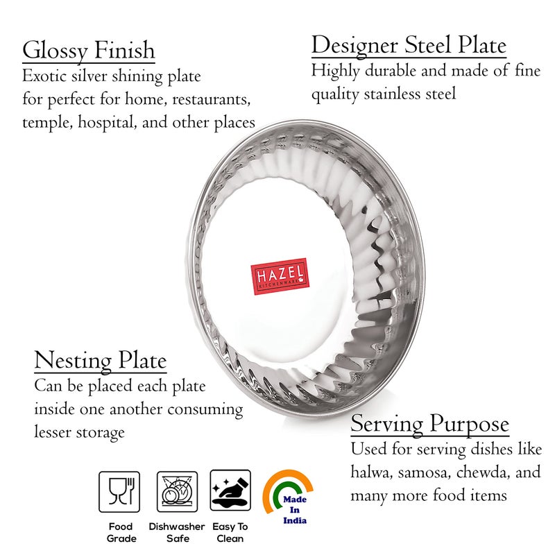 HAZEL Stainless Steel Serving Sweet Dish Dessert Plate, 200 ml Each, Set of 6 - Image 5