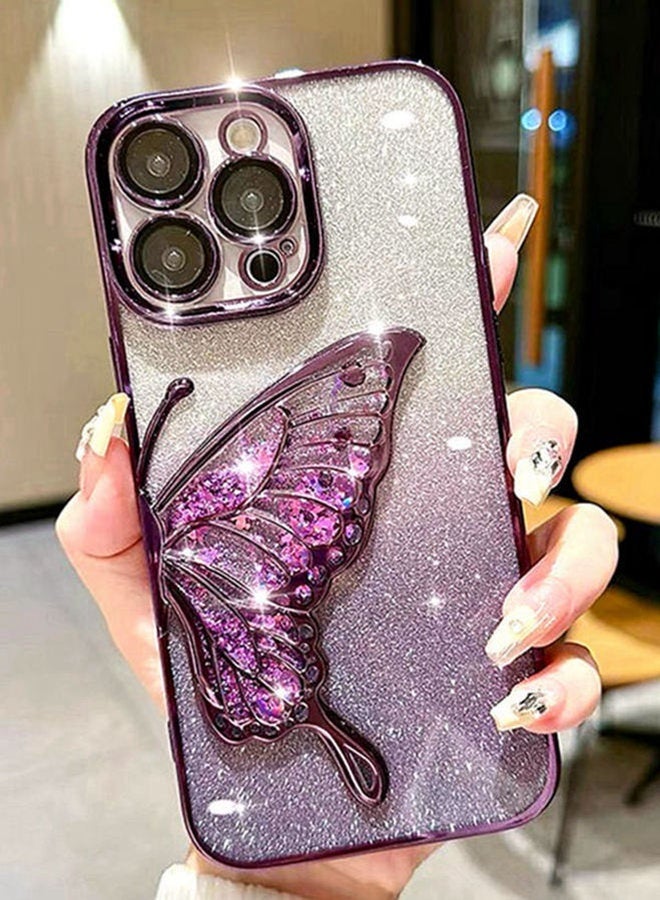 Glitter Case for iPhone 16 Pro Max，Sparkly Elegant Butterfly，Camera Lens Protector， Premium Fashion Luxury Gradient Shockproof iPhone 16 Pro Max Cover﻿ for Women Girls Gift，Purple - Image 1