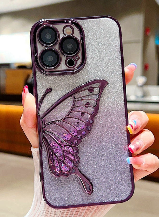 Glitter Case for iPhone 16 Pro Max，Sparkly Elegant Butterfly，Camera Lens Protector， Premium Fashion Luxury Gradient Shockproof iPhone 16 Pro Max Cover﻿ for Women Girls Gift，Purple - Image 3