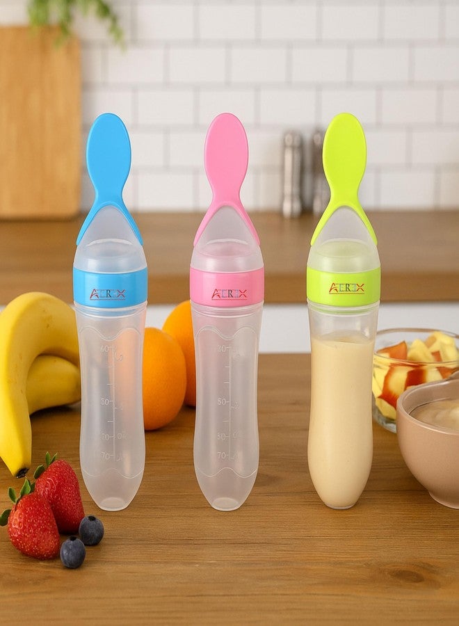AEREX BPA Free Feeding Bottles Newborn Baby Feeding Bottle with Spoon Baby Squeezy Food Feeder for Baby Feeding Spoon Bottle for Semi-Solid Food, Cereals, Fruit Food Feeder (Multi) - Image 1