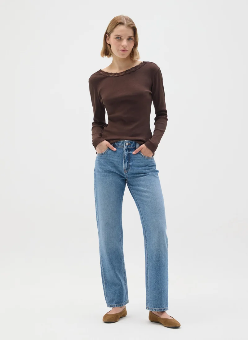 او في اس BROWN PURE COTTON REGULAR FIT SWEATER