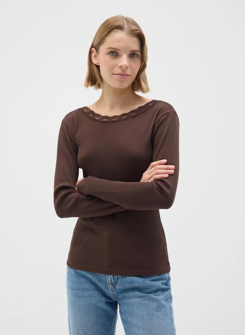 او في اس BROWN PURE COTTON REGULAR FIT SWEATER