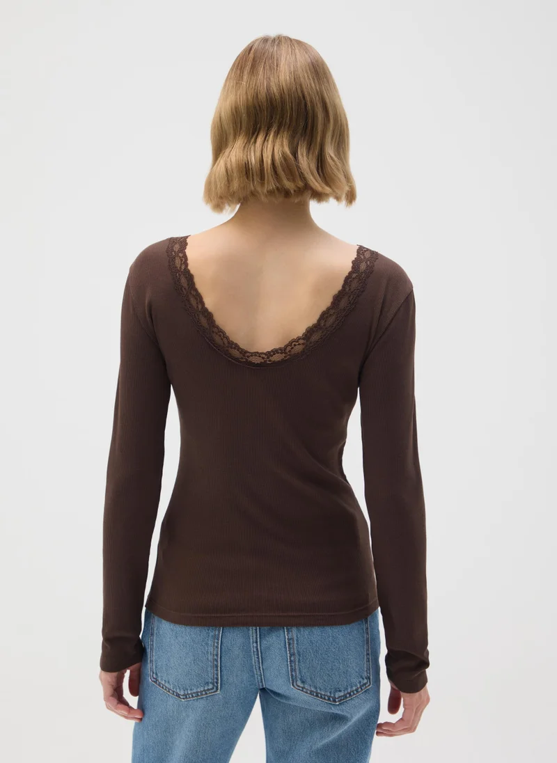او في اس BROWN PURE COTTON REGULAR FIT SWEATER