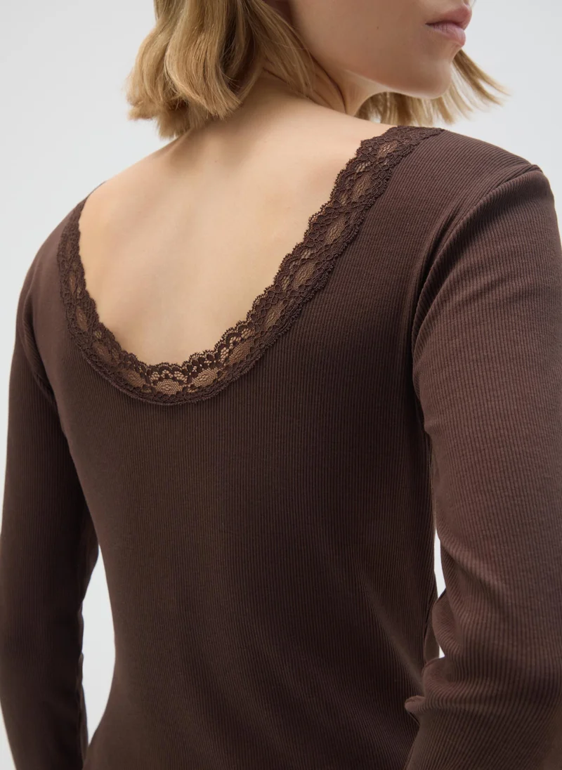 او في اس BROWN PURE COTTON REGULAR FIT SWEATER