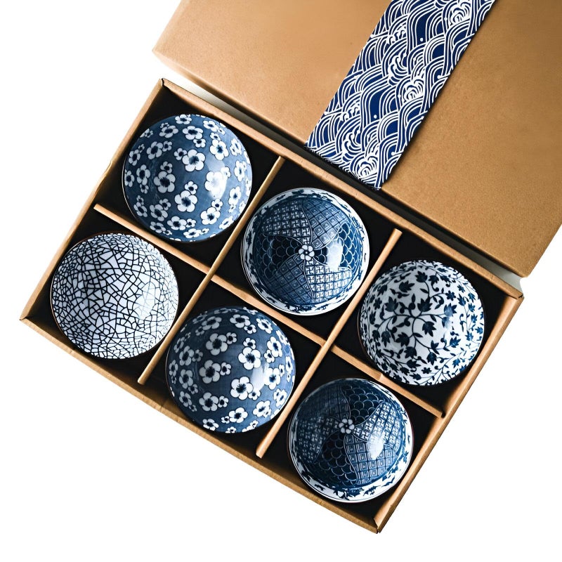 Elegant Tableware - Set of 6 Japanese ceramic bowls for serving rice, soup, and snacks, 300ml/10oz, lead and cadmium-free, comes with a gift box, easy to maintain. - Image 1