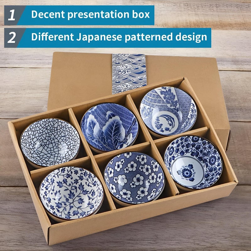 Elegant Tableware - Set of 6 Japanese ceramic bowls for serving rice, soup, and snacks, 300ml/10oz, lead and cadmium-free, comes with a gift box, easy to maintain. - Image 5