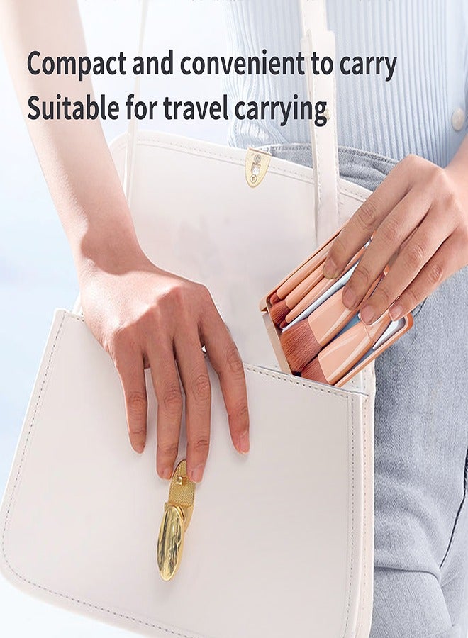 5pcs/set Portable Mini Makeup Brush Set With Mirror And Case - Soft Fiber Hair Powder And Eye Shadow Brushes For Professional Beauty Tools - Image 4