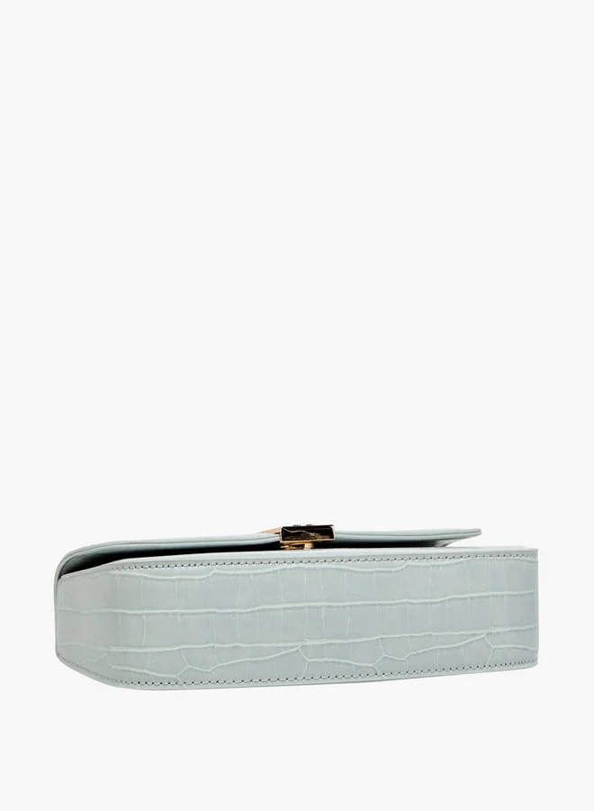 Flora Bella By Shoexpress Textured Crossbody Bag with Magnetic Flap Closure and Chain Strap