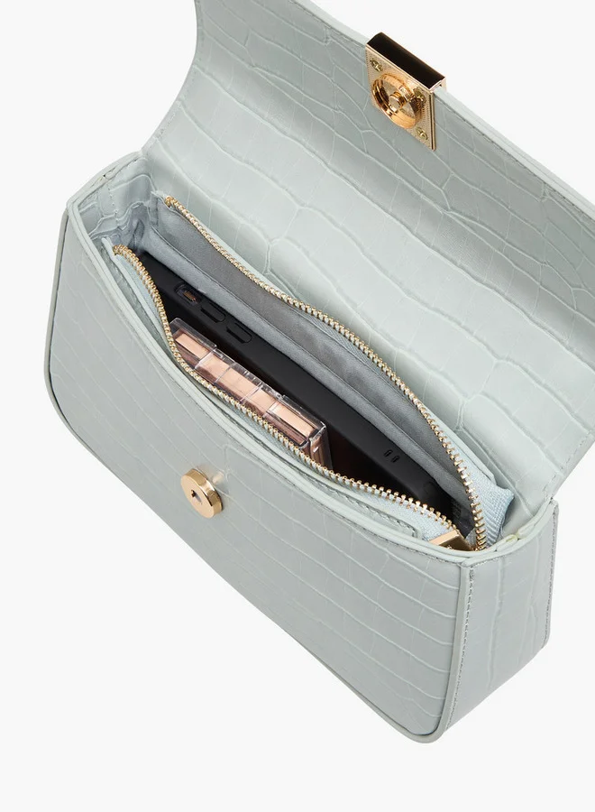 Flora Bella By Shoexpress Textured Crossbody Bag with Magnetic Flap Closure and Chain Strap