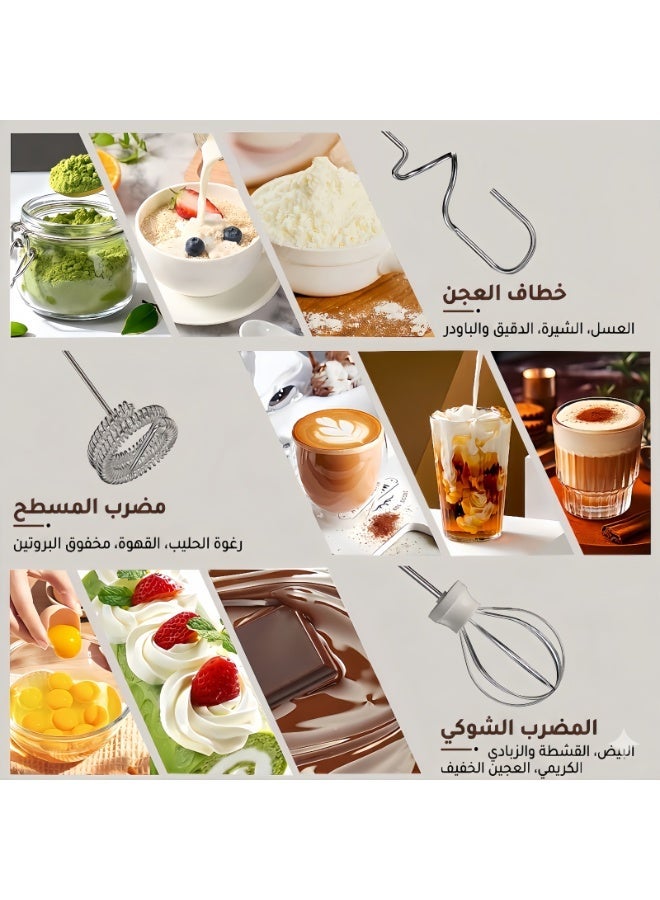 أنمي خفاقة حليب كهربائية احترافية مع حامل - صانع رغوة قهوة قابل للشحن بـ 3 سرعات - طقم مزيج المشروبات مع 3 رؤوس خفق ستانلس ستيل للقهوة والماتشا والشوكولاتة الساخنة - Image 4