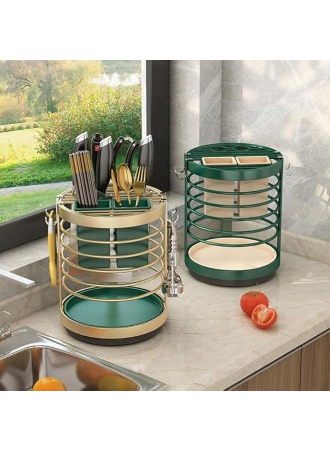 Multi-purpose kitchen organizer stand - Kitchen utensil holder and organizer with drainer and 4 hooks - Practical design KH - Image 3