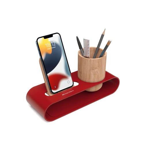 DailyObjects Cirque Phone and Pen Stand (Red) Multi Viewing Angle for Mobile/Tablet | Storage Organizer | Portable Adjustable Holder Compatible with iPhone Android Smartphones | Perfect for Office - Image 1