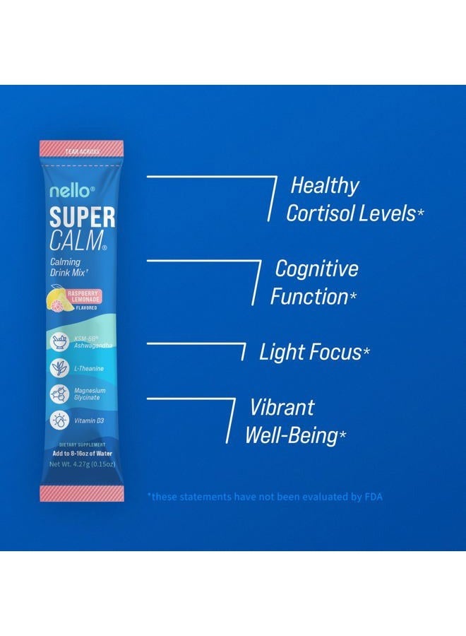 Nello Supercalm Powdered Drink Mix, Raspberry Lemonade, L Theanine, Ksm-66 Ashwagandha, Magnesium Glycinate, Vitamin D 3, Supplements for Relaxation & Focus, No Sugar, Non GMO, On The Go, 20 Ct - Image 5