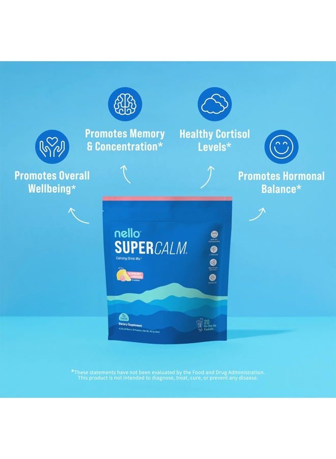 Nello Supercalm Powdered Drink Mix, Raspberry Lemonade, L Theanine, Ksm-66 Ashwagandha, Magnesium Glycinate, Vitamin D 3, Supplements for Relaxation & Focus, No Sugar, Non GMO, On The Go, 20 Ct - Image 4
