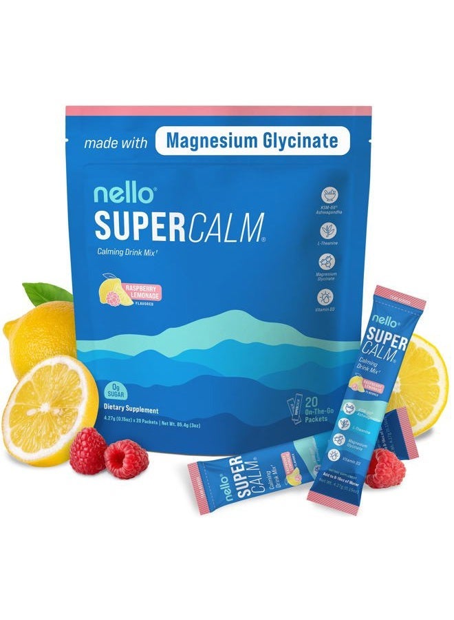 Nello Supercalm Powdered Drink Mix, Raspberry Lemonade, L Theanine, Ksm-66 Ashwagandha, Magnesium Glycinate, Vitamin D 3, Supplements for Relaxation & Focus, No Sugar, Non GMO, On The Go, 20 Ct - Image 3