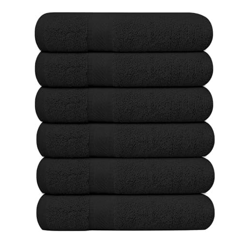 KAHAF COLLECTION 6 Pack Bath Towels Set 27 x 54 Inches 100 Ring Spun Cotton Lightweight Quick Dry Highly Absorbent Towels Black 27x54 Inches - Image 1