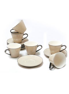 BLACKSTONE Tea Cup & Saucer Set 12 Pcs Fine Porcelain 215ml Tea Sets,Comprises 6 Cups and 6 Saucers  - Image 1