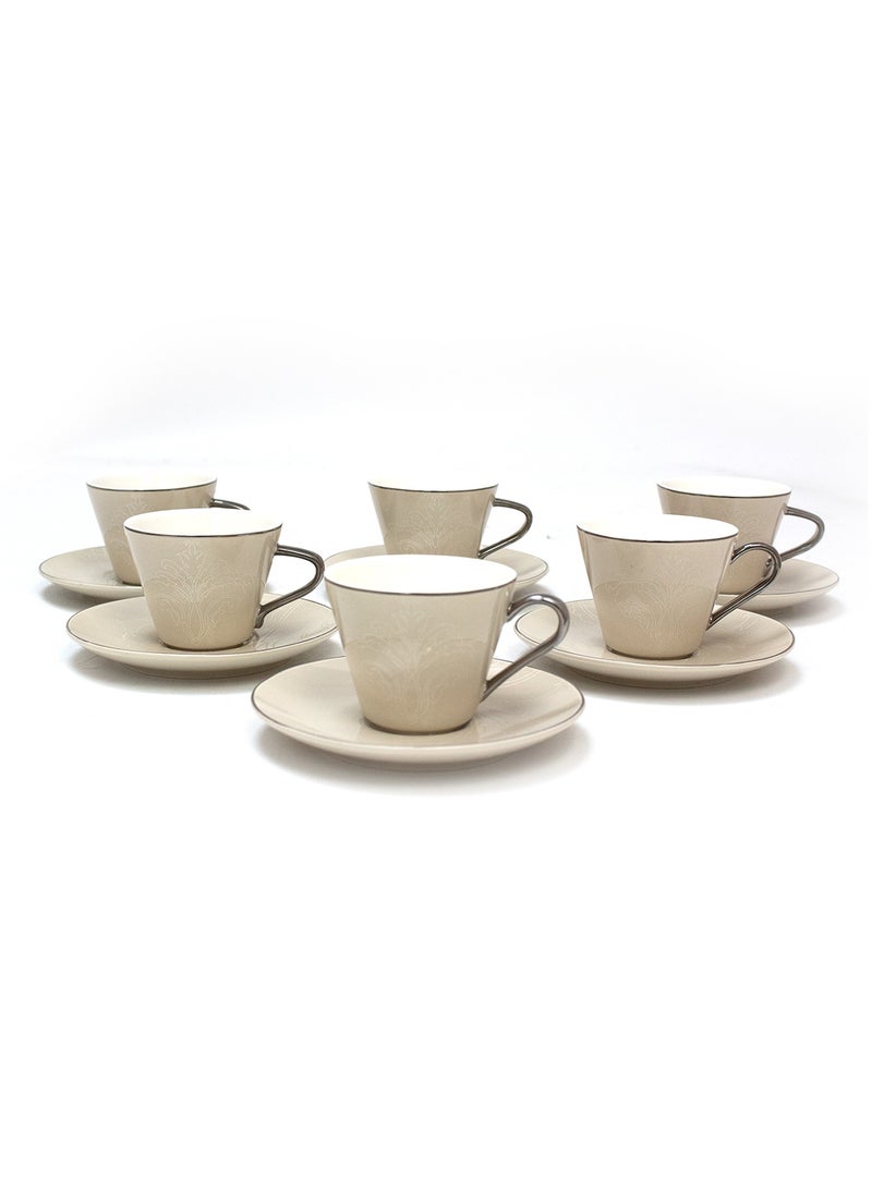 BLACKSTONE - Tea Cup & Saucer Set 12 Pcs Fine Porcelain 215ml Tea Sets,Comprises 6 Cups and 6 Saucers - Image 1