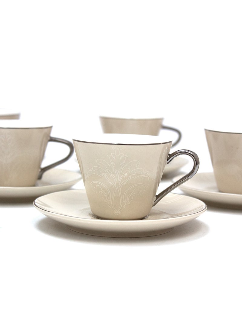 BLACKSTONE - Tea Cup & Saucer Set 12 Pcs Fine Porcelain 215ml Tea Sets,Comprises 6 Cups and 6 Saucers - Image 1