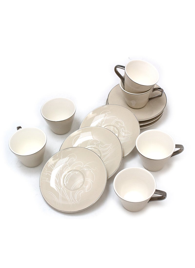 BLACKSTONE - Tea Cup & Saucer Set 12 Pcs Fine Porcelain 215ml Tea Sets,Comprises 6 Cups and 6 Saucers - Image 1