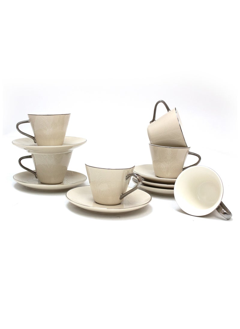 BLACKSTONE - Tea Cup & Saucer Set 12 Pcs Fine Porcelain 215ml Tea Sets,Comprises 6 Cups and 6 Saucers - Image 1