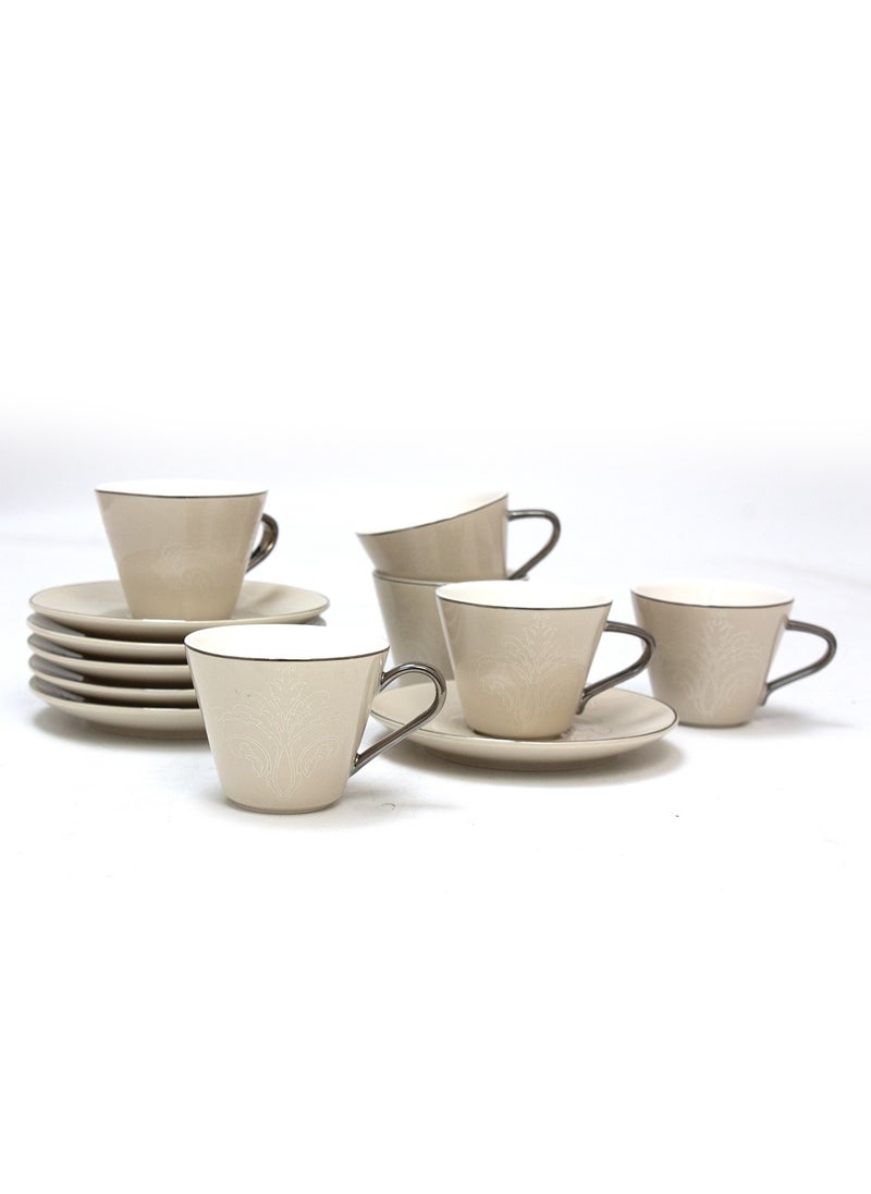 BLACKSTONE - Tea Cup & Saucer Set 12 Pcs Fine Porcelain 215ml Tea Sets,Comprises 6 Cups and 6 Saucers - Image 1