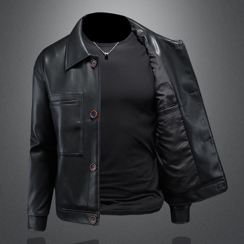 Men'S Korean Style Leather Jacket Casual Pu Leather Jacket Men'S Short Motorcycle Jacket - Image 5