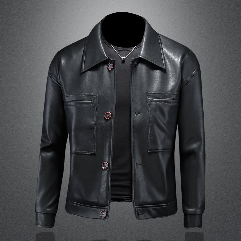 Men'S Korean Style Leather Jacket Casual Pu Leather Jacket Men'S Short Motorcycle Jacket - Image 3