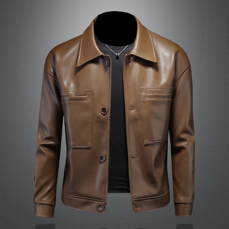Men'S Korean Style Leather Jacket Casual Pu Leather Jacket Men'S Short Motorcycle Jacket - Image 1