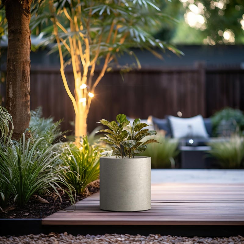 Kante 12.6" Dia Round Concrete Planter, Modern Style Large Cylindrical Plant Pot with Drainage Hole and Rubber Plug for Indoor Outdoor Patio, Weathered Concrete - Image 3