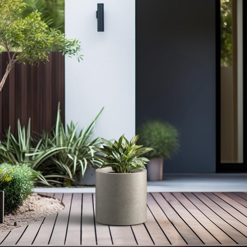 Kante 12.6" Dia Round Concrete Planter, Modern Style Large Cylindrical Plant Pot with Drainage Hole and Rubber Plug for Indoor Outdoor Patio, Weathered Concrete - Image 4