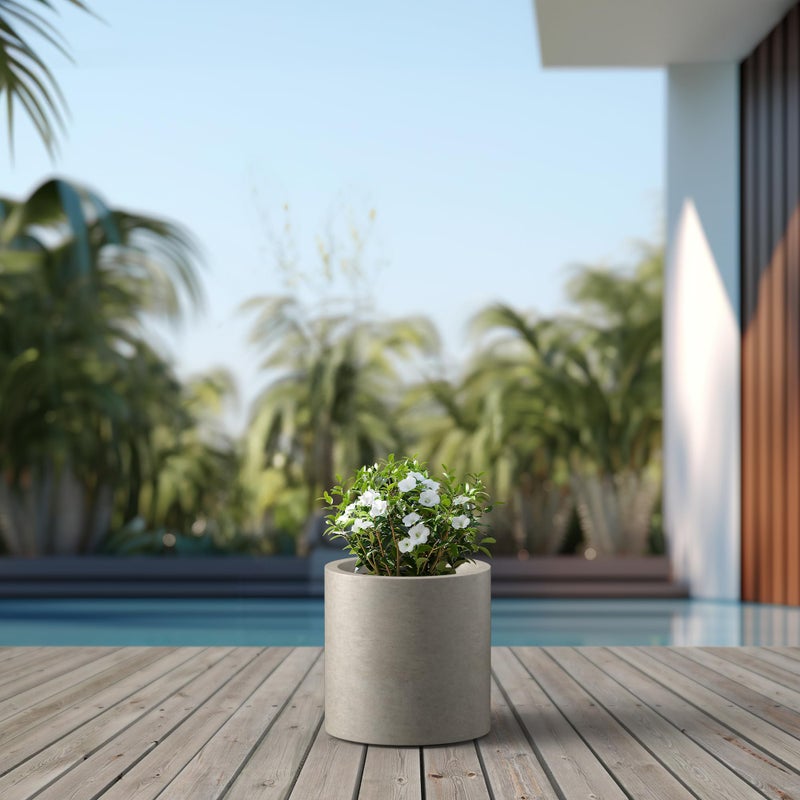 Kante 12.6" Dia Round Concrete Planter, Modern Style Large Cylindrical Plant Pot with Drainage Hole and Rubber Plug for Indoor Outdoor Patio, Weathered Concrete - Image 5