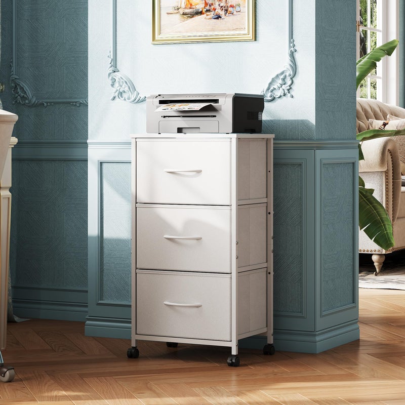 WLIVE Dresser with 3 Drawers, Fabric Nightstand, Cabinet with Wheels, Organizer Storage Dresser for Bedroom, Office, Entryway, Closets, Sturdy Steel Frame, Wood Top, Easy Pull Handle, White - Image 4