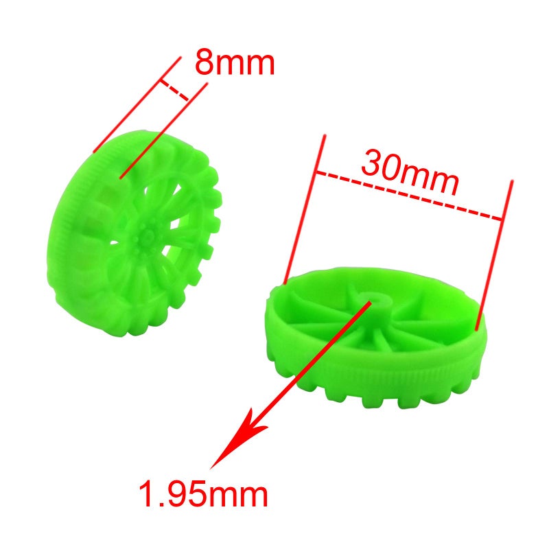 EUDAX EUDAX 300 PCS 30mmx8mm Plastic Roll 2mm Dia Shaft Toys Wheel and 2mmx100mm STEM Shaft Round Rod Axles for DIY Toy RC Car Truck Boat Helicopter Model Part Building Projects (Green)  - Image 2