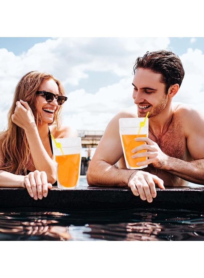 100 Pack Clear Drink Pouches with Straws Plastic Juice Pouches for Adults and Kids, Disposable Drink Bags Stand up Zipper Drinking Pouches for Smoothie Juice Coffee Tea, Birthday Party Favor - Image 2