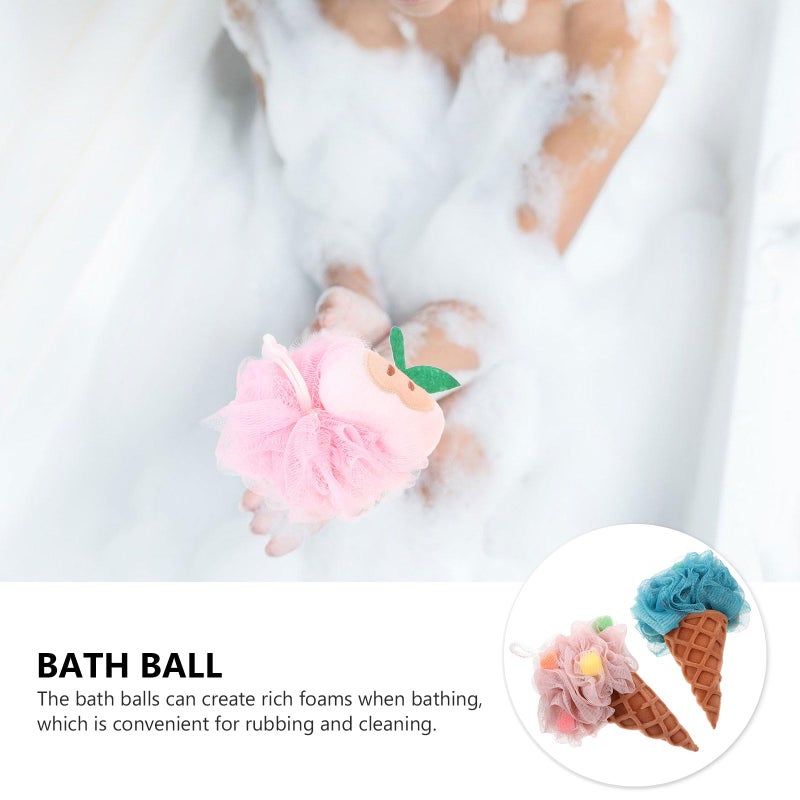 Elastic Shower Loofah Sponge 2Pcs Pink and Blue Exfoliating Bath Poufs - Image 5