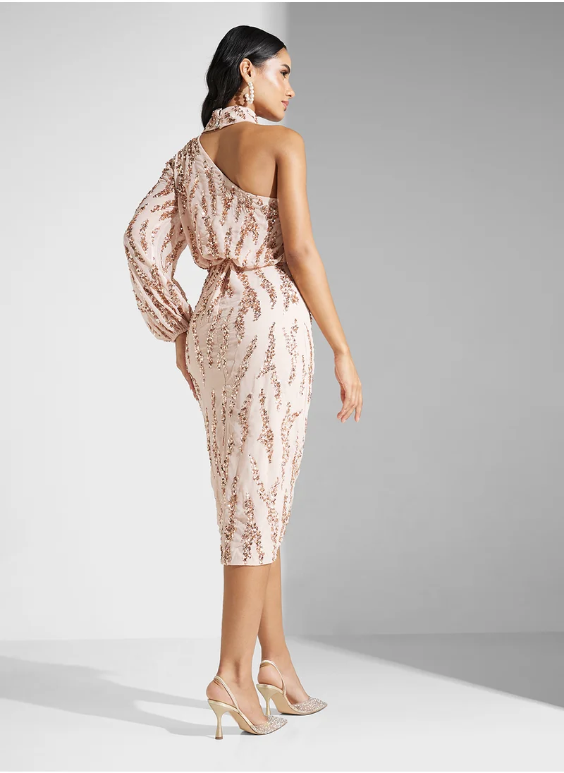 Amelia Rose Embellished Mesh Detailed Dress