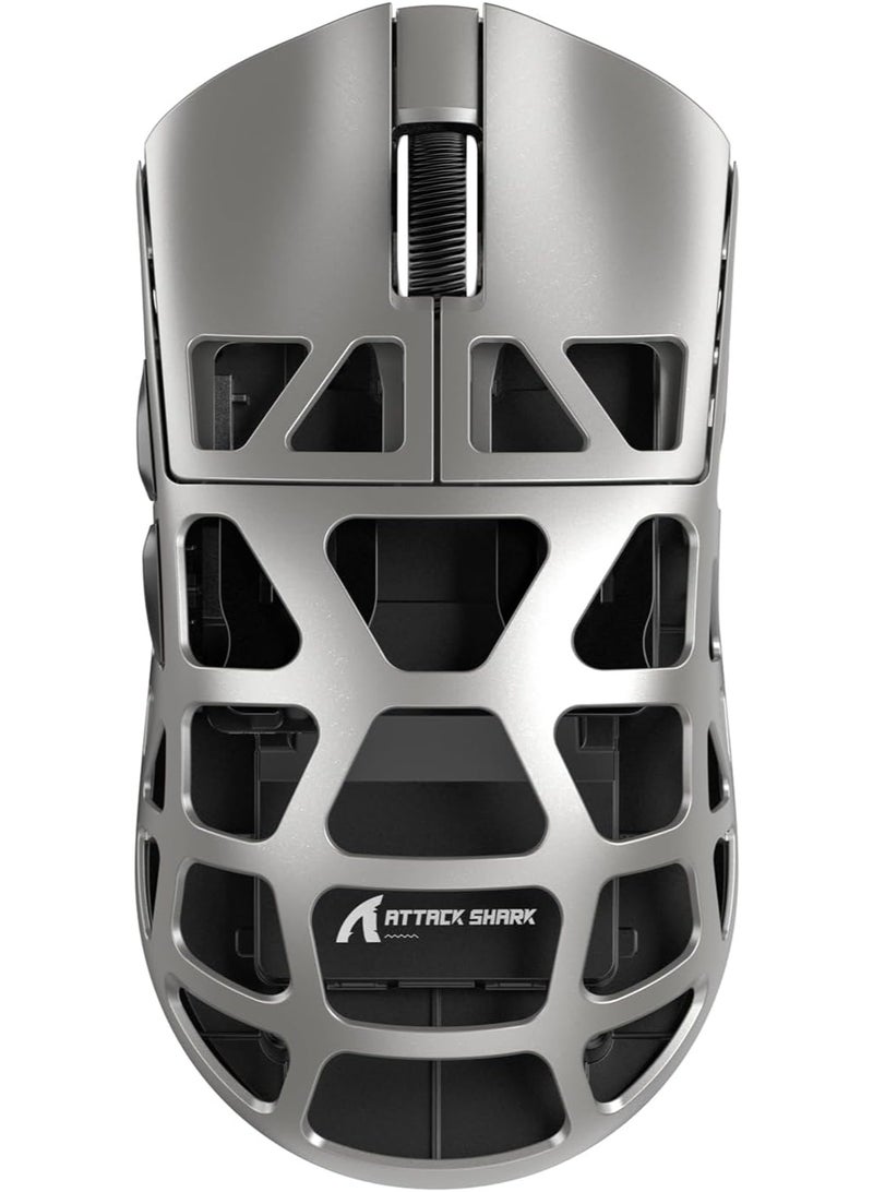 Attack Shark Shark Attack R3 Wireless Gaming Mouse 8K Lightweight 46g Magnesium Alloy Wired/Bluetooth/2.4GHz Wireless Survey Rate 8000Hz Programmable Mouse with PAW3395 Optical Sensor 26KPPI for Windows/Mac (Silver Gray) - Image 2