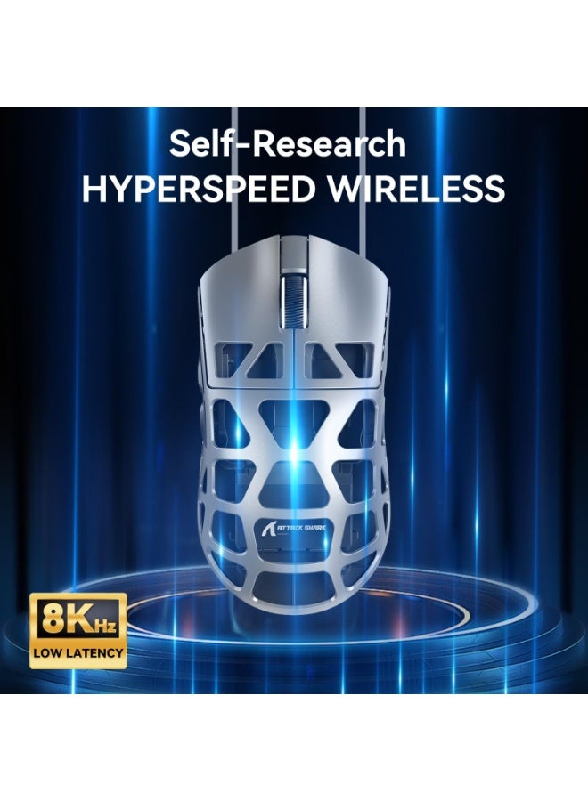 Attack Shark Shark Attack R3 Wireless Gaming Mouse 8K Lightweight 46g Magnesium Alloy Wired/Bluetooth/2.4GHz Wireless Survey Rate 8000Hz Programmable Mouse with PAW3395 Optical Sensor 26KPPI for Windows/Mac (Silver Gray) - Image 4