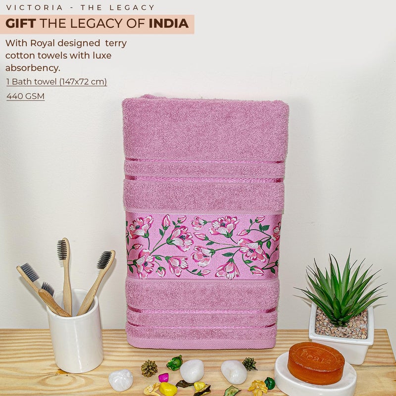 Rangoli Victoria 100% Cotton Bath Towel - Ultra Soft, Super Absorbent, 440 GSM, Purple - Image 2