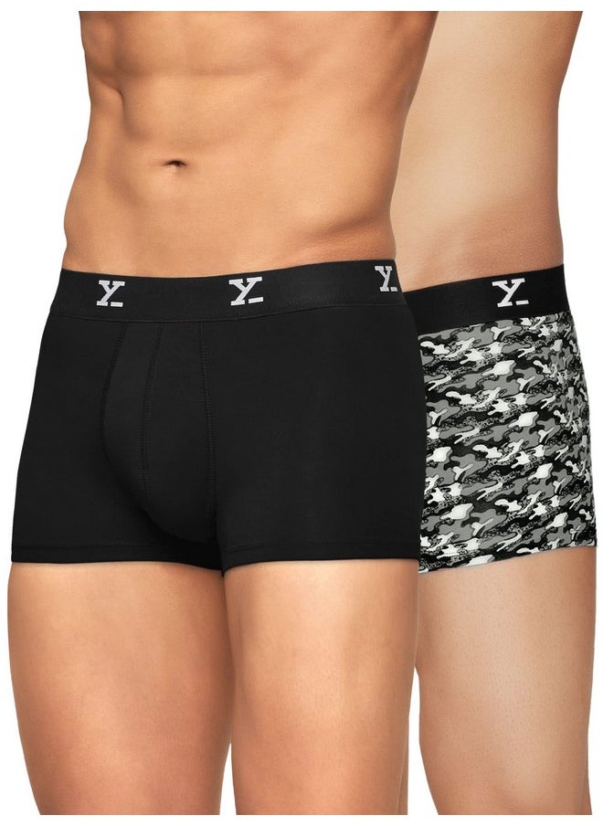 XYXX XYXX Men's Modal Modern Solid Trunks (Pack of 2) (XYTRNK_R2R5_001_Camo Monocrom + Black_L)  - Image 1